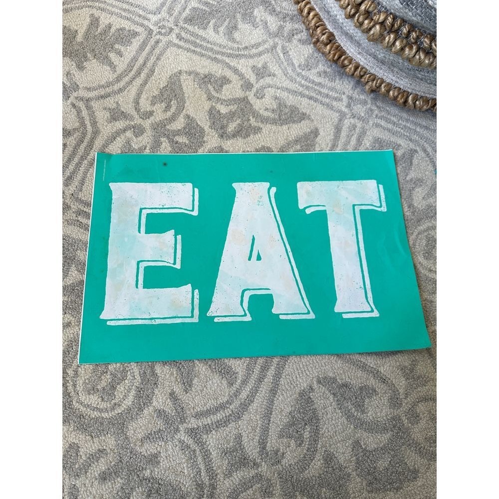 Vintage Style Teal EAT Kitchen Wall Art Sign Typography Decor Turquoise White
